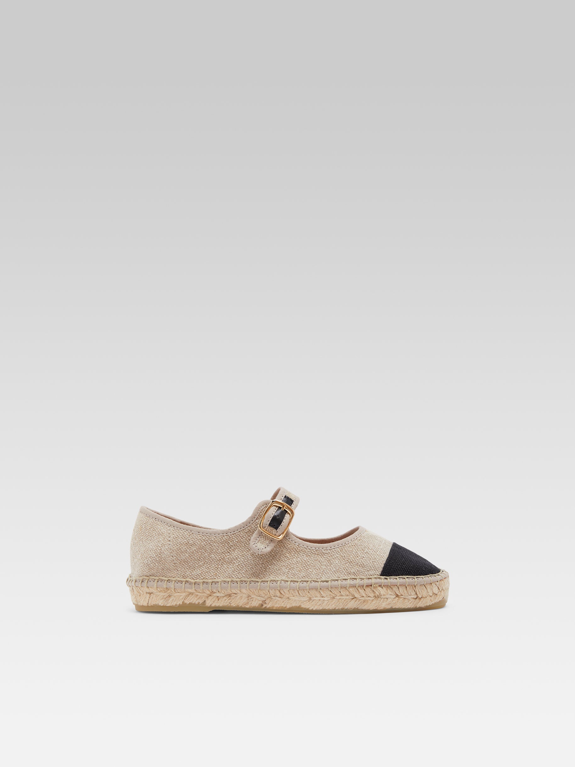 Colza - Natural and black linen Mary Janes espadrilles