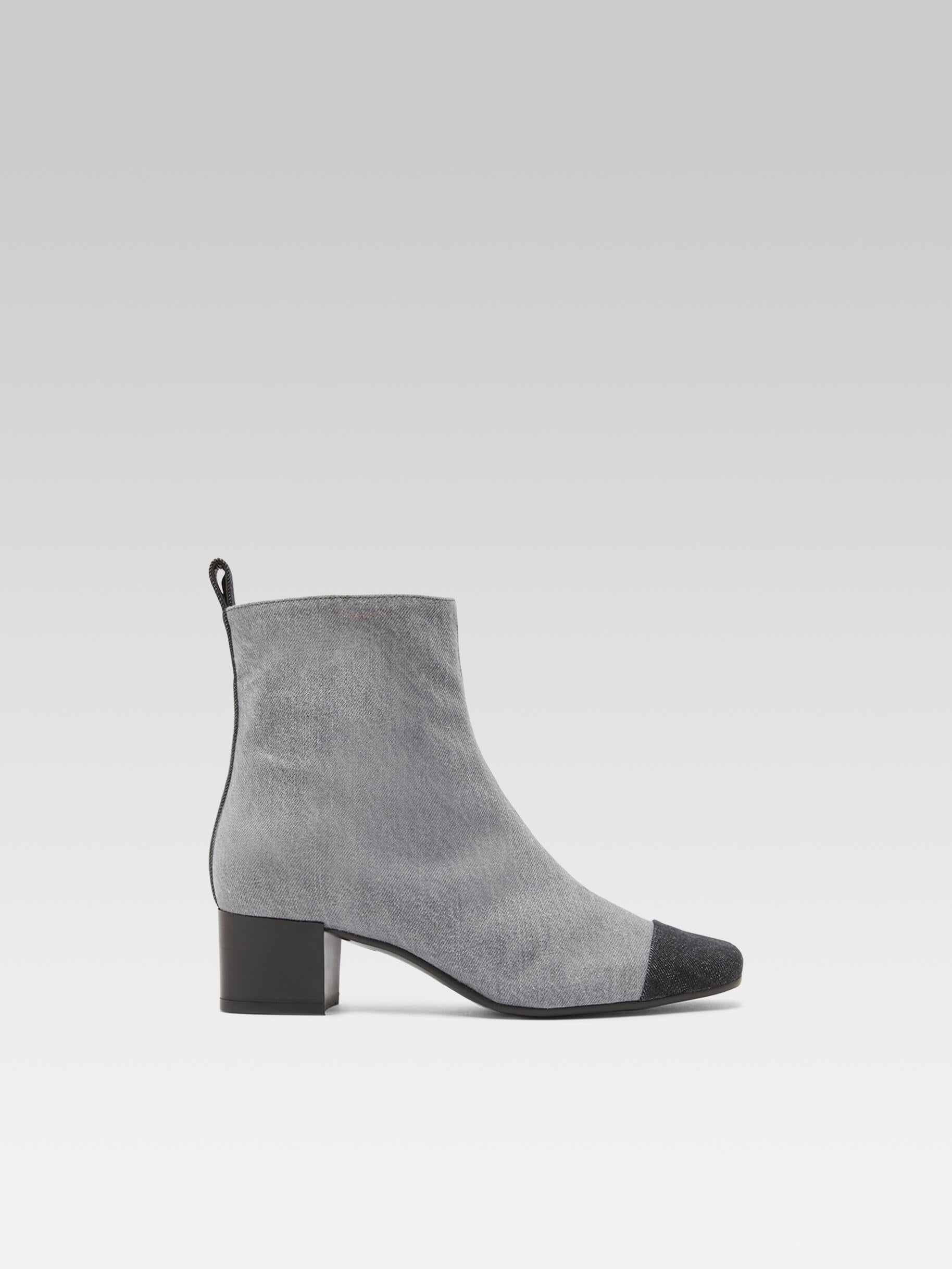 Estime Two tone gray denim fabric ankle boots