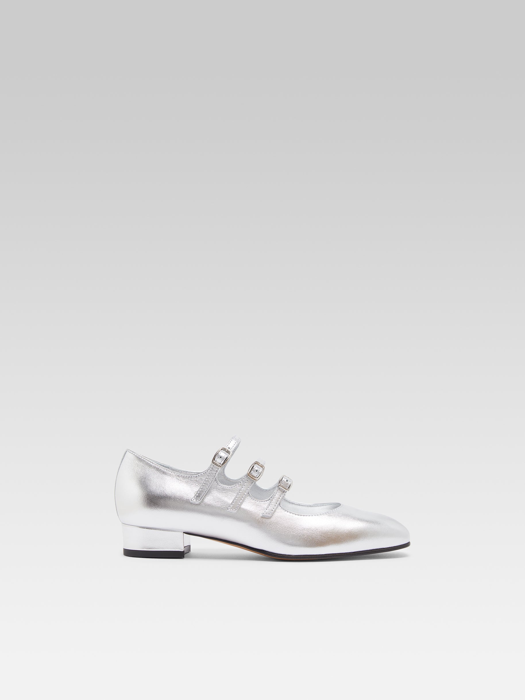 Ariana - Silver laminated leather Mary Janes ballet flats - Image number 3