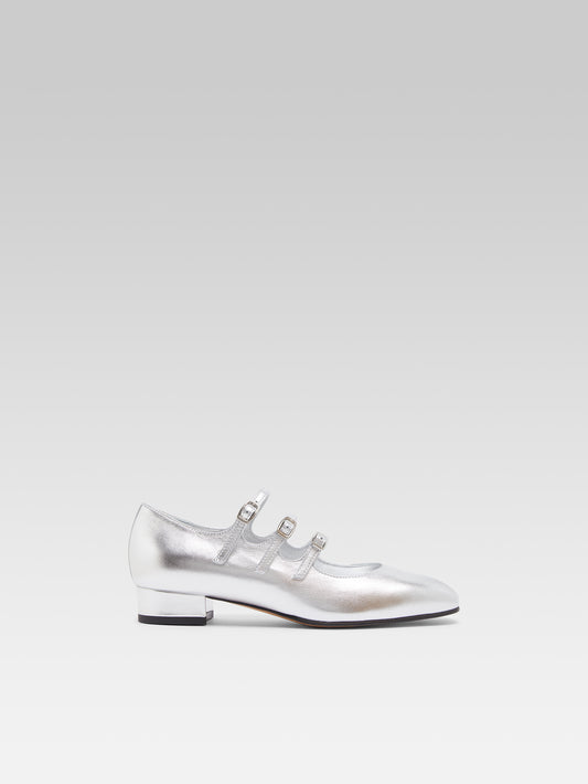 Ariana - Silver laminated leather Mary Janes ballet flats