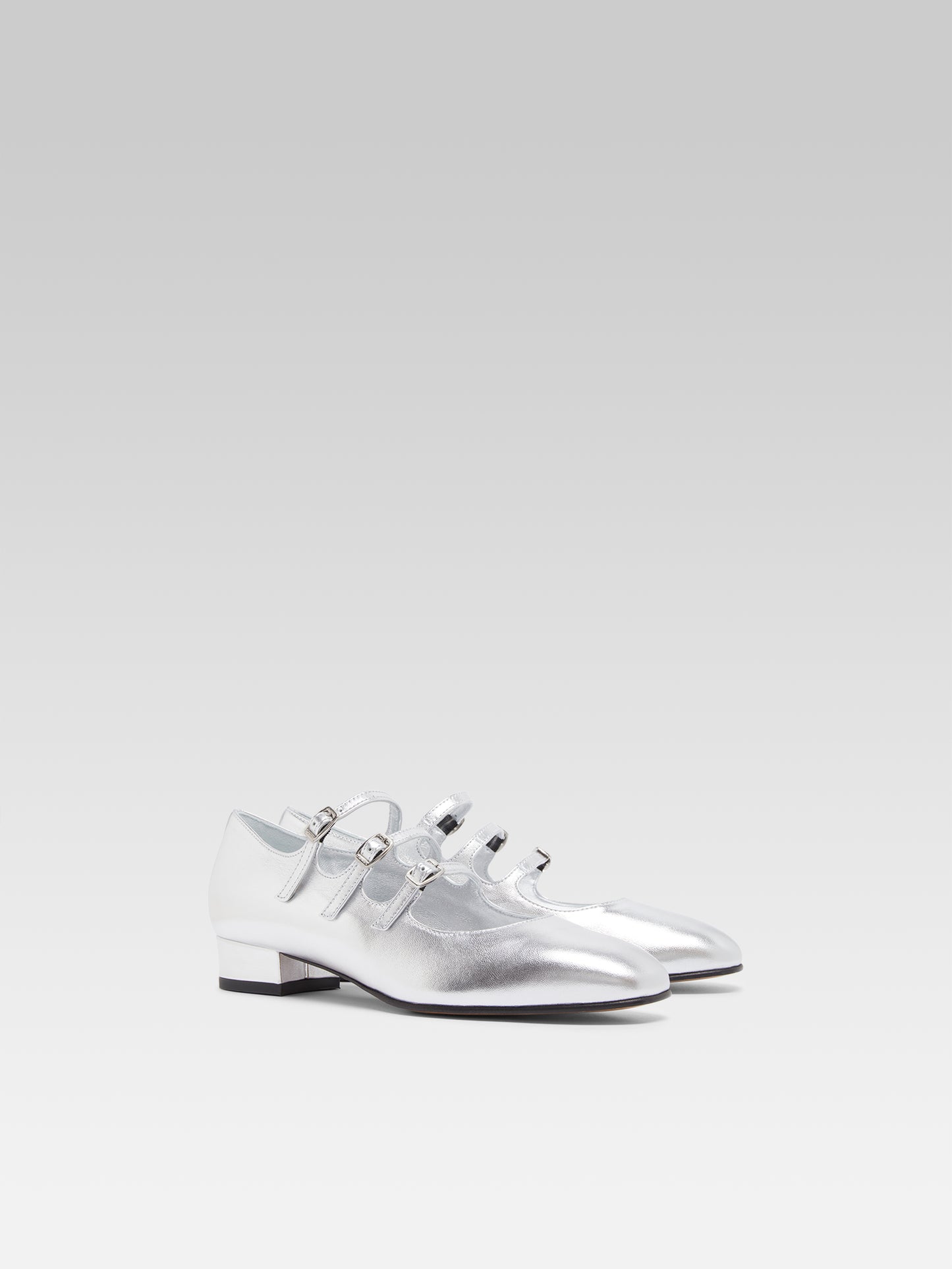 Ariana - Silver laminated leather Mary Janes ballet flats