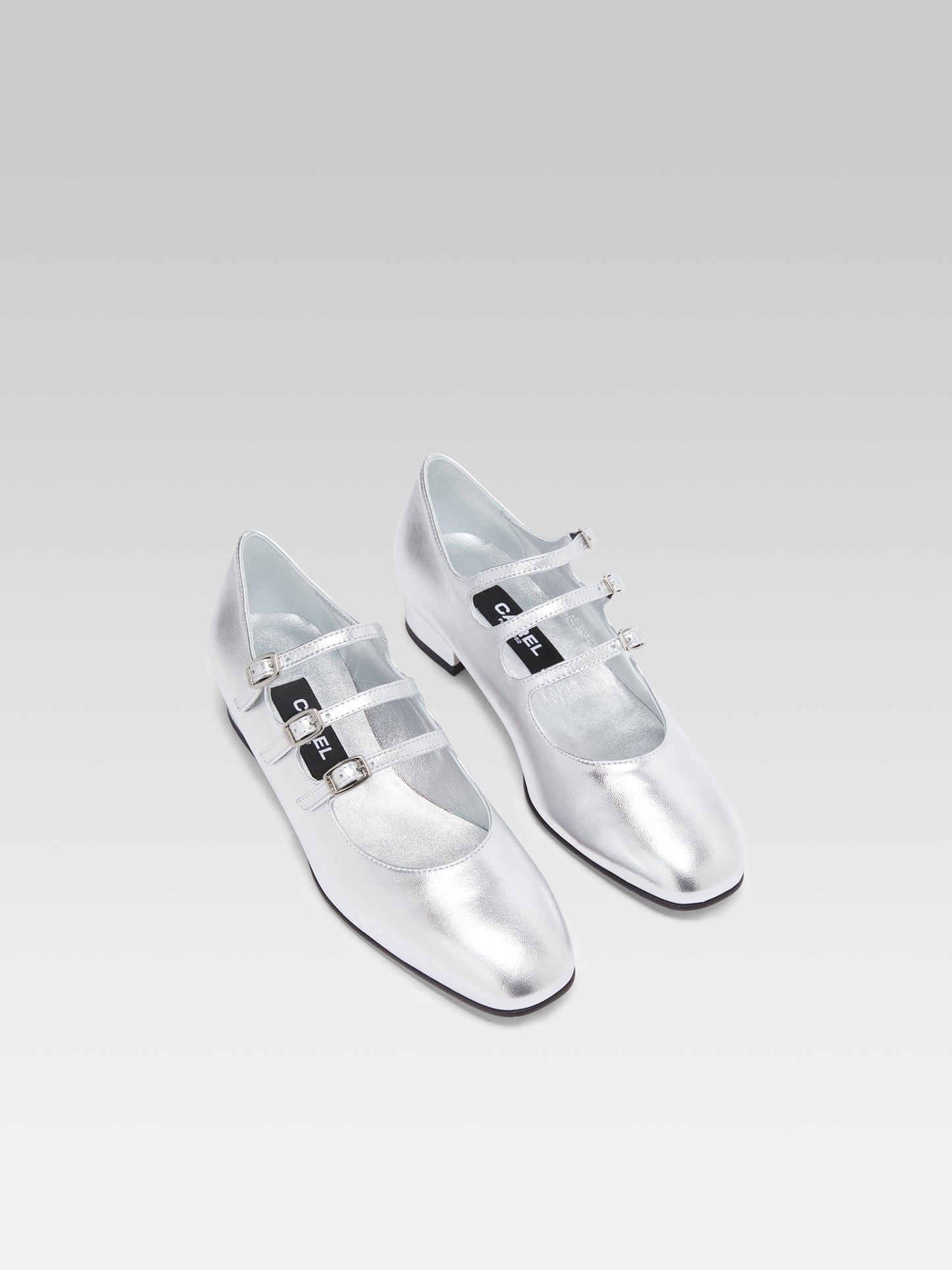 Ariana - Silver laminated leather Mary Janes ballet flats