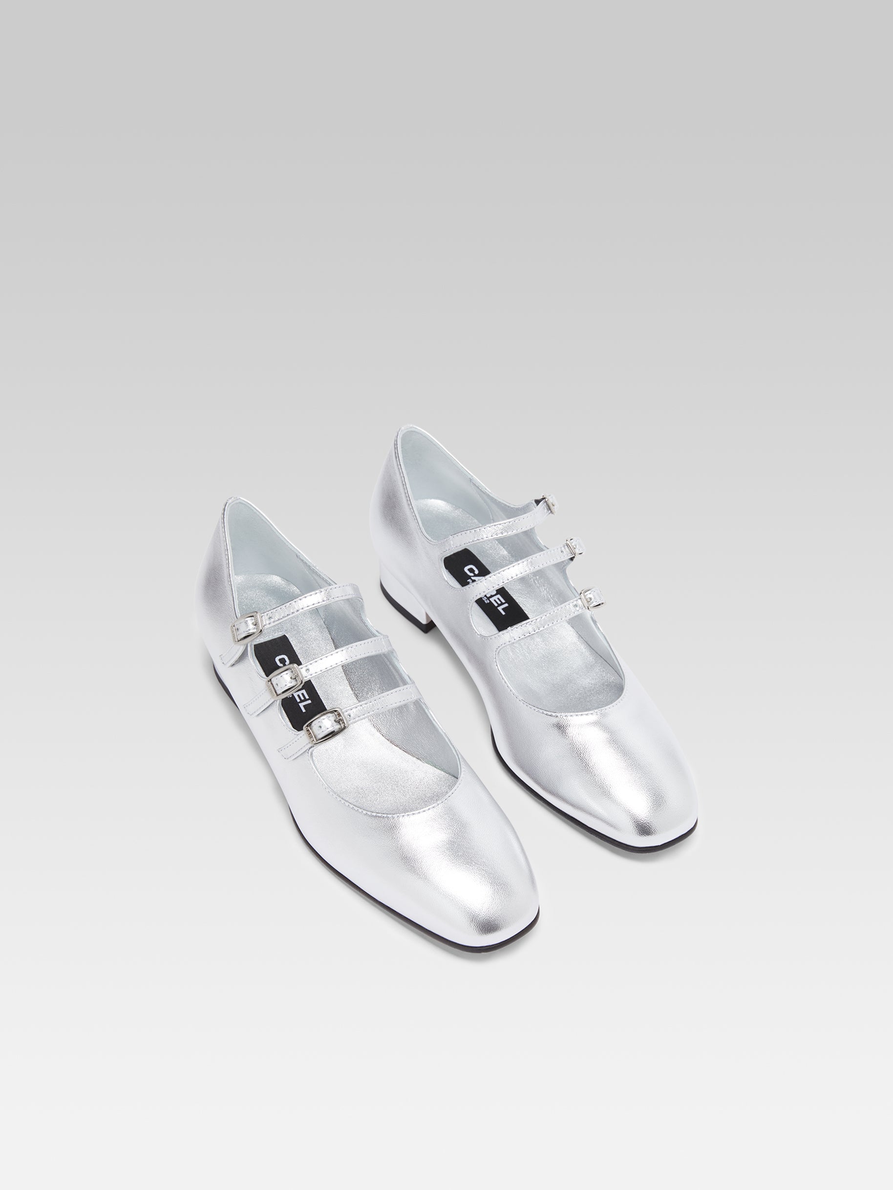 Ariana - Silver laminated leather Mary Janes ballet flats - Image number 2