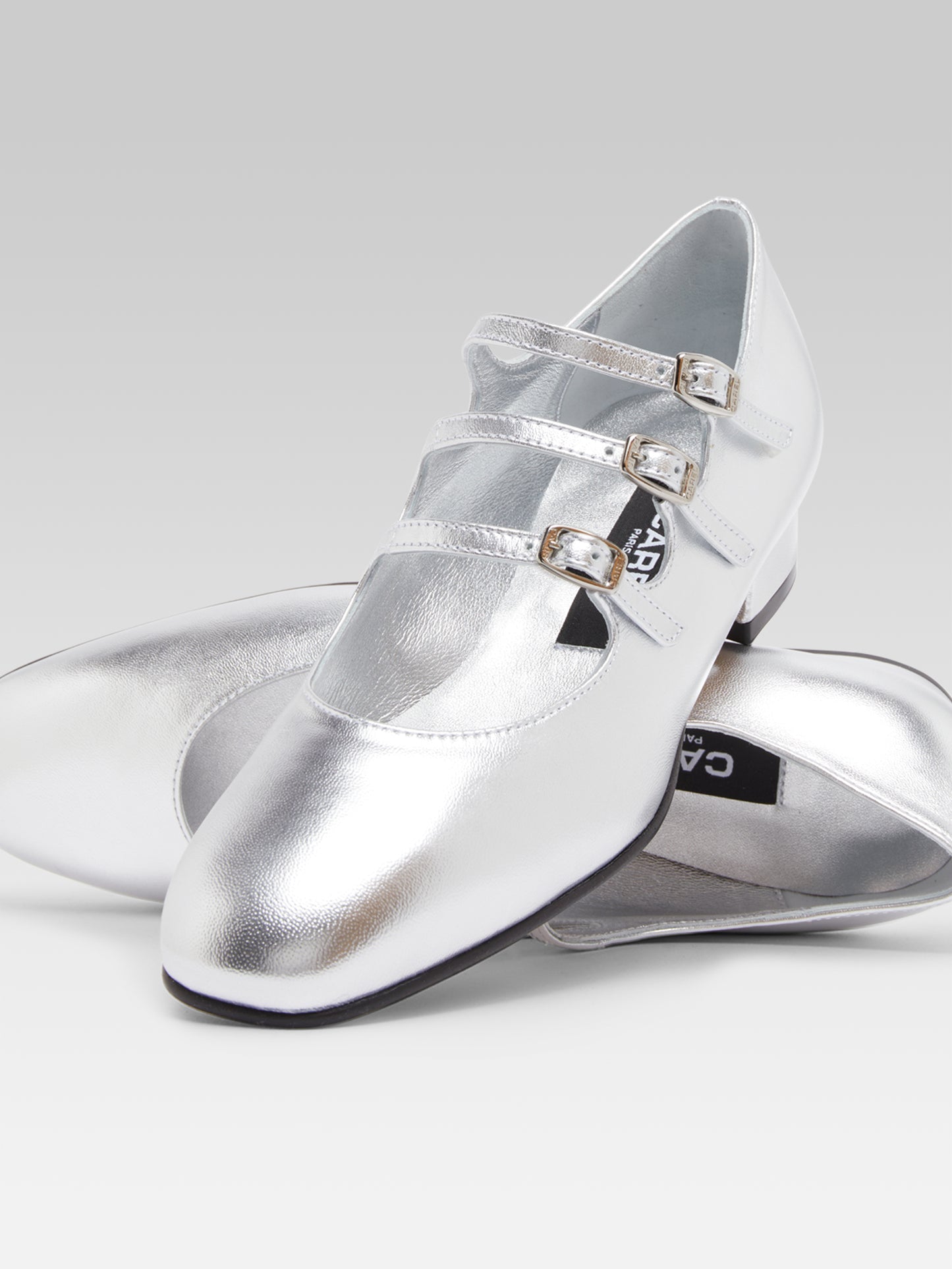 Ariana - Silver laminated leather Mary Janes ballet flats