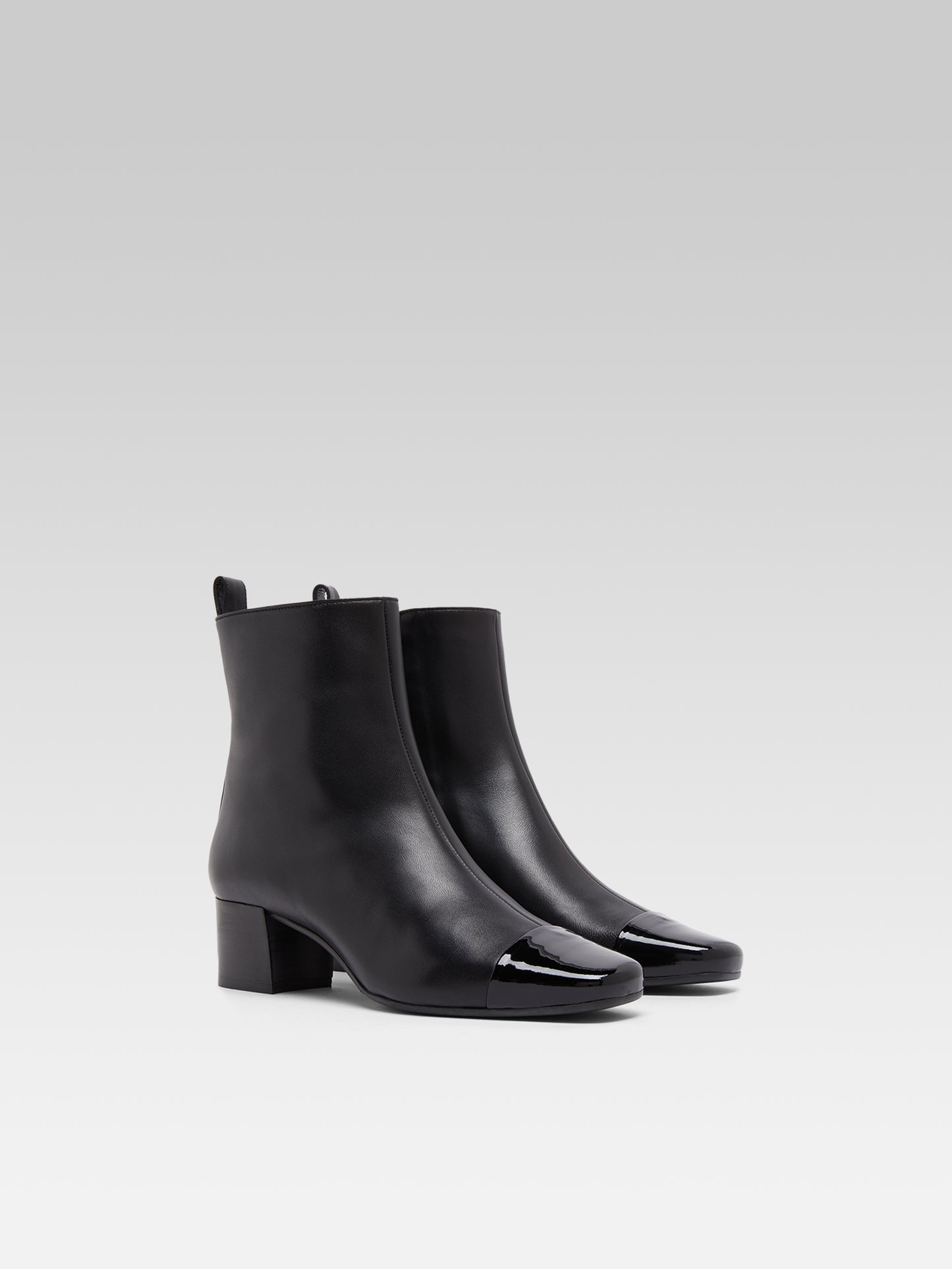 Estime - Black leather and patent ankle boots