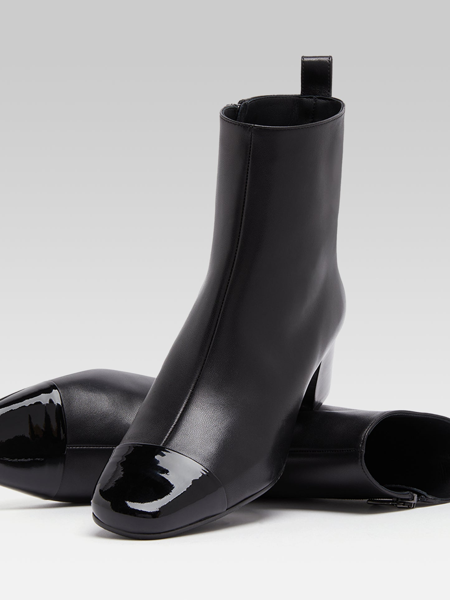 Estime - Black leather and patent ankle boots