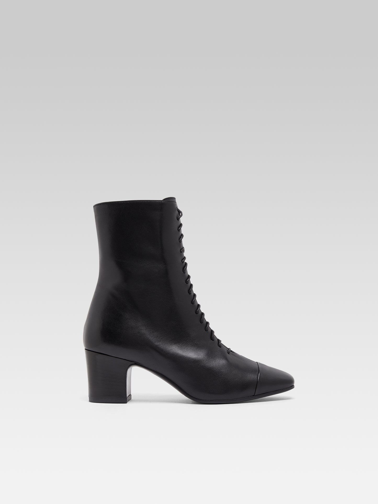 Colette - Black leather lace-up ankle boots