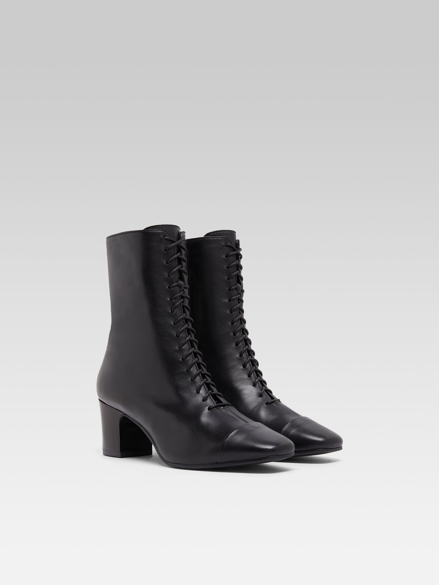 Colette - Black leather lace-up ankle boots