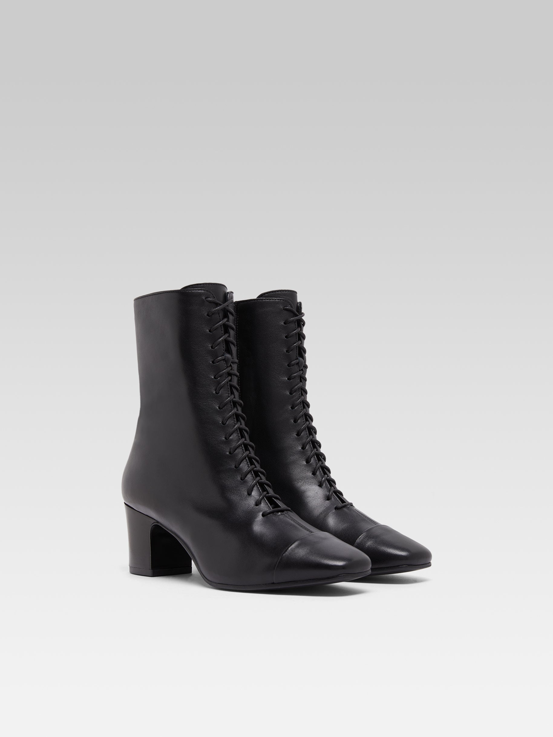 Colette - Black leather lace-up ankle boots - Image number 5