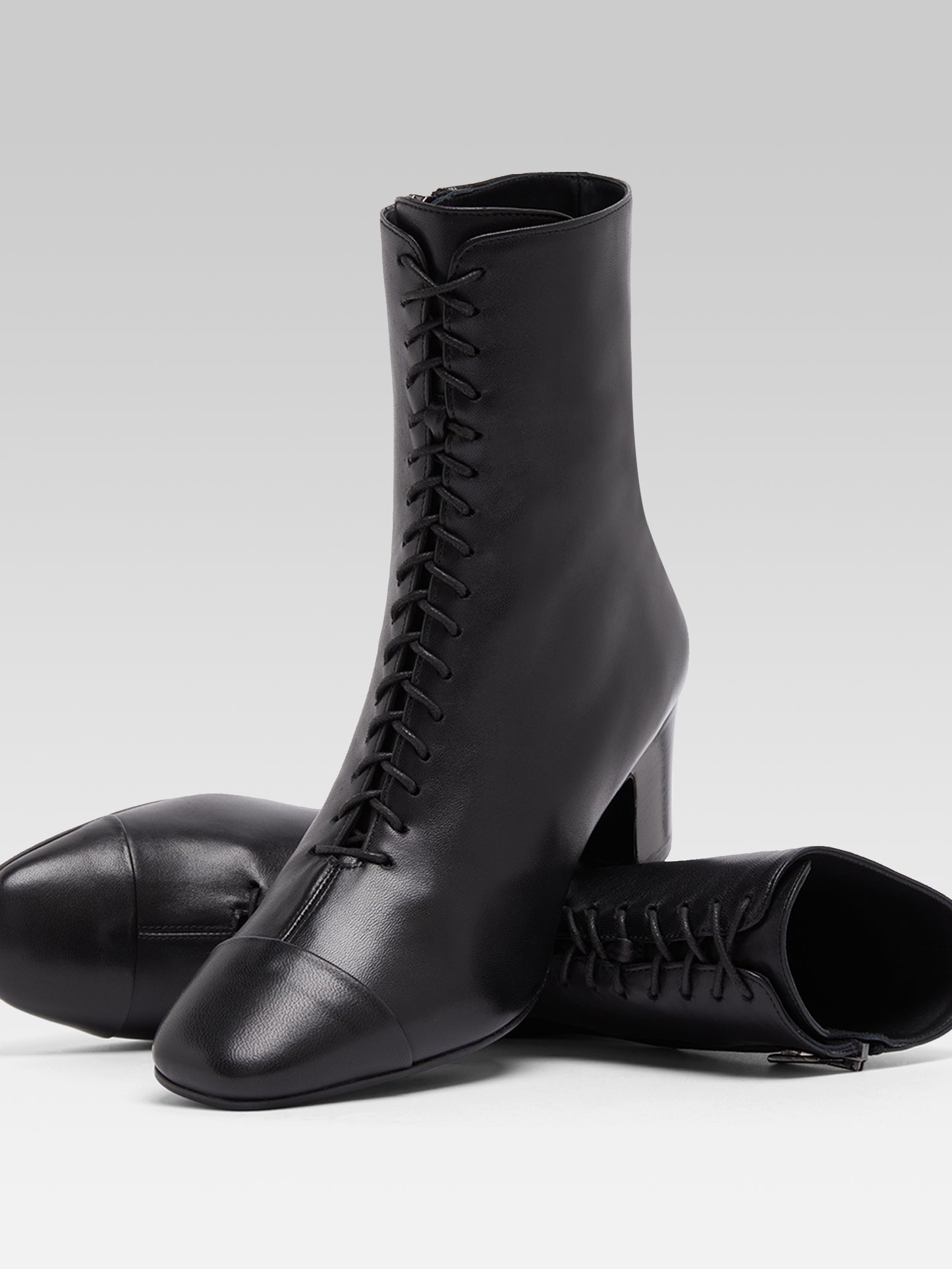 Colette - Black leather lace-up ankle boots