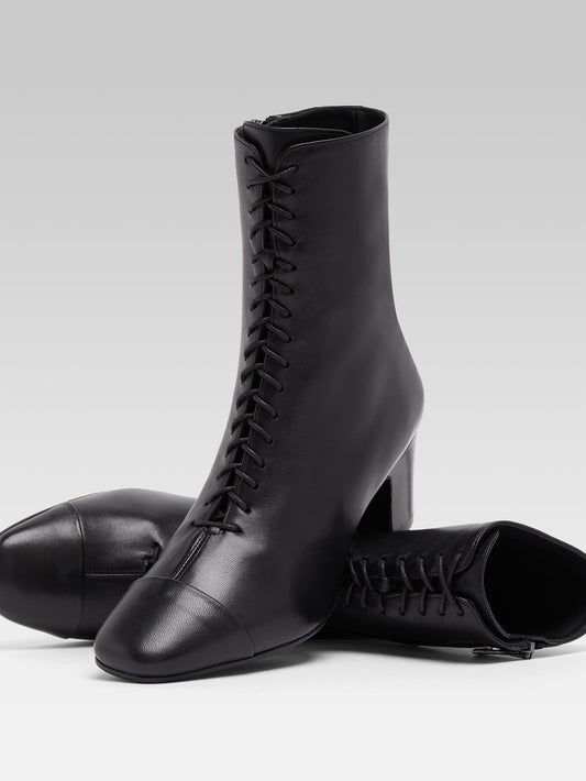 Colette - Black leather lace-up ankle boots - Image number 6