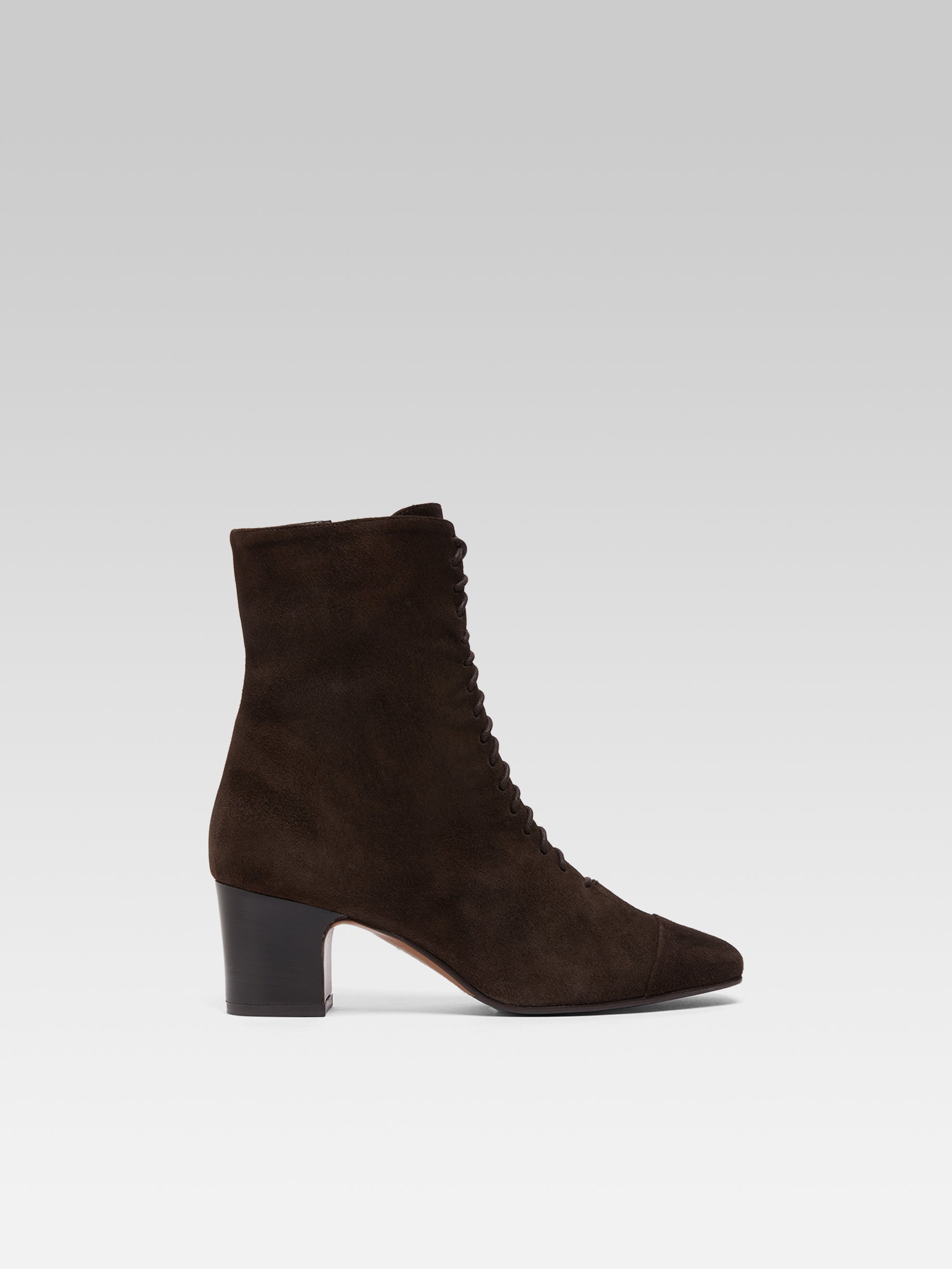 Colette - Bottines à lacets cuir velours marron - Image numéro 1