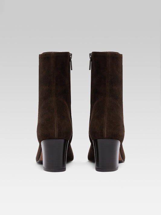 Colette - Bottines à lacets cuir velours marron - Image numéro 7