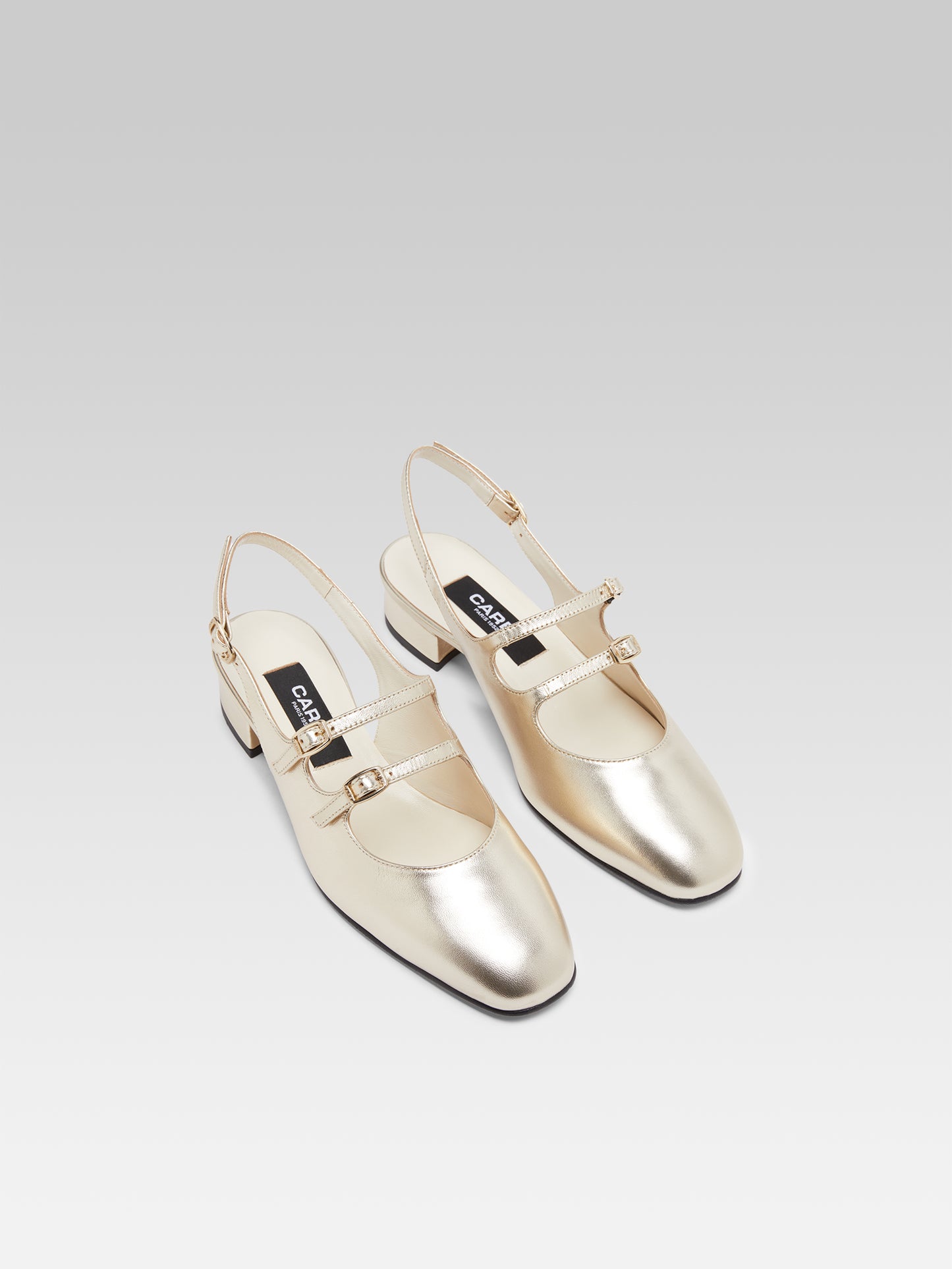 Peche - Platinum laminated leather slingback Mary Janes