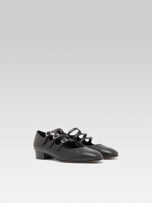 Ariana - Black leather Mary Janes ballet flats - Image number 3