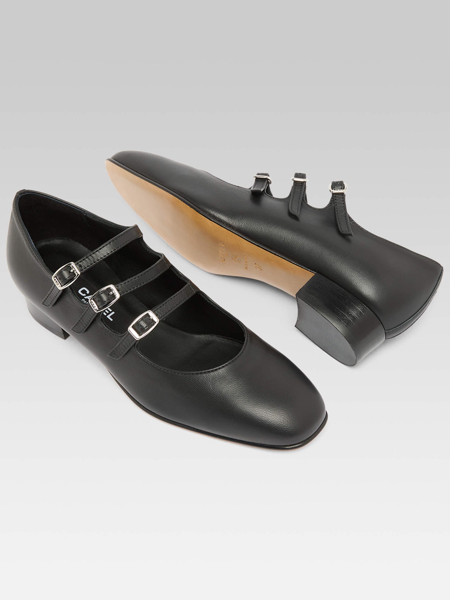 Ariana - Black leather Mary Janes ballet flats