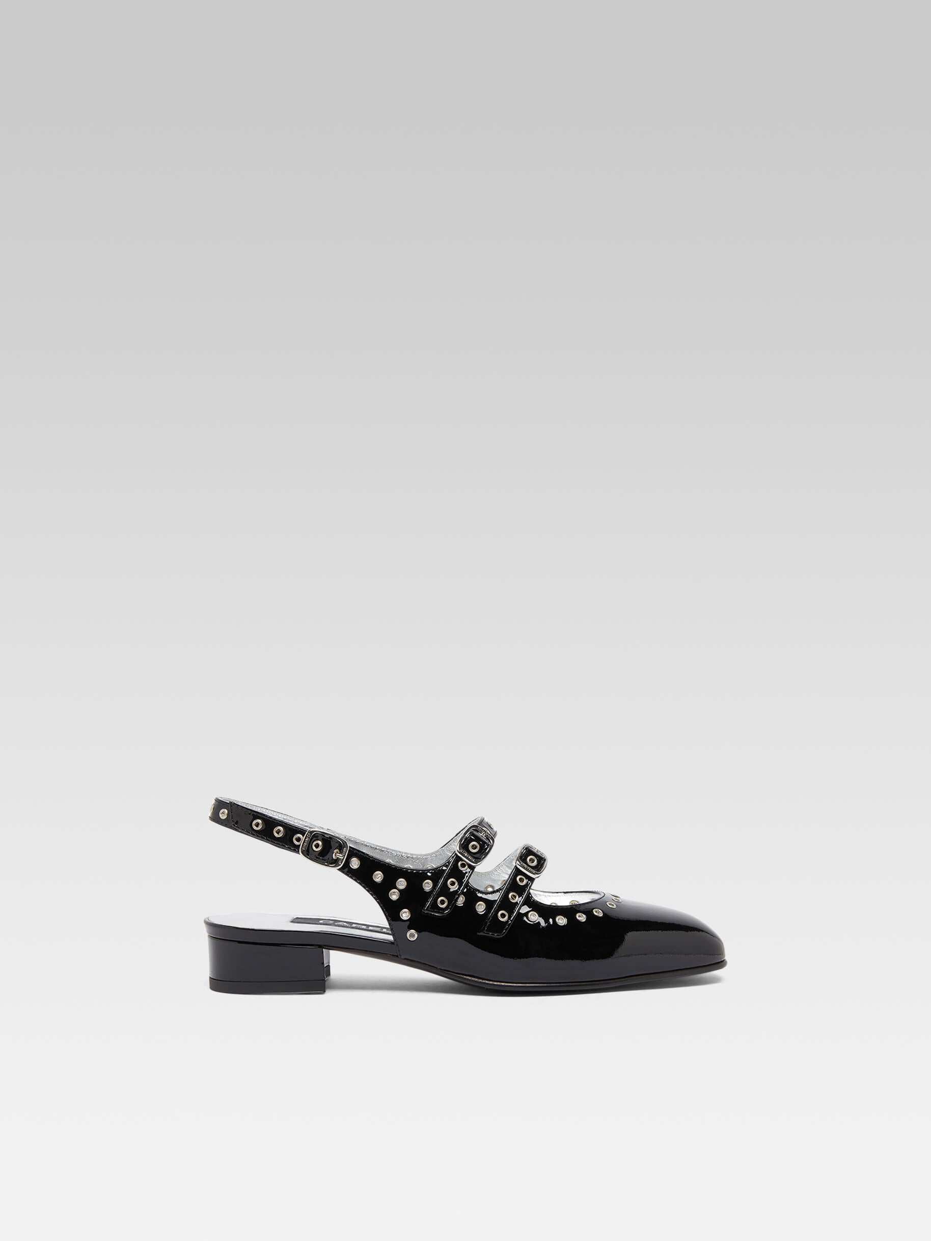 Queen - Babies slingback cuir verni noir à oeillets