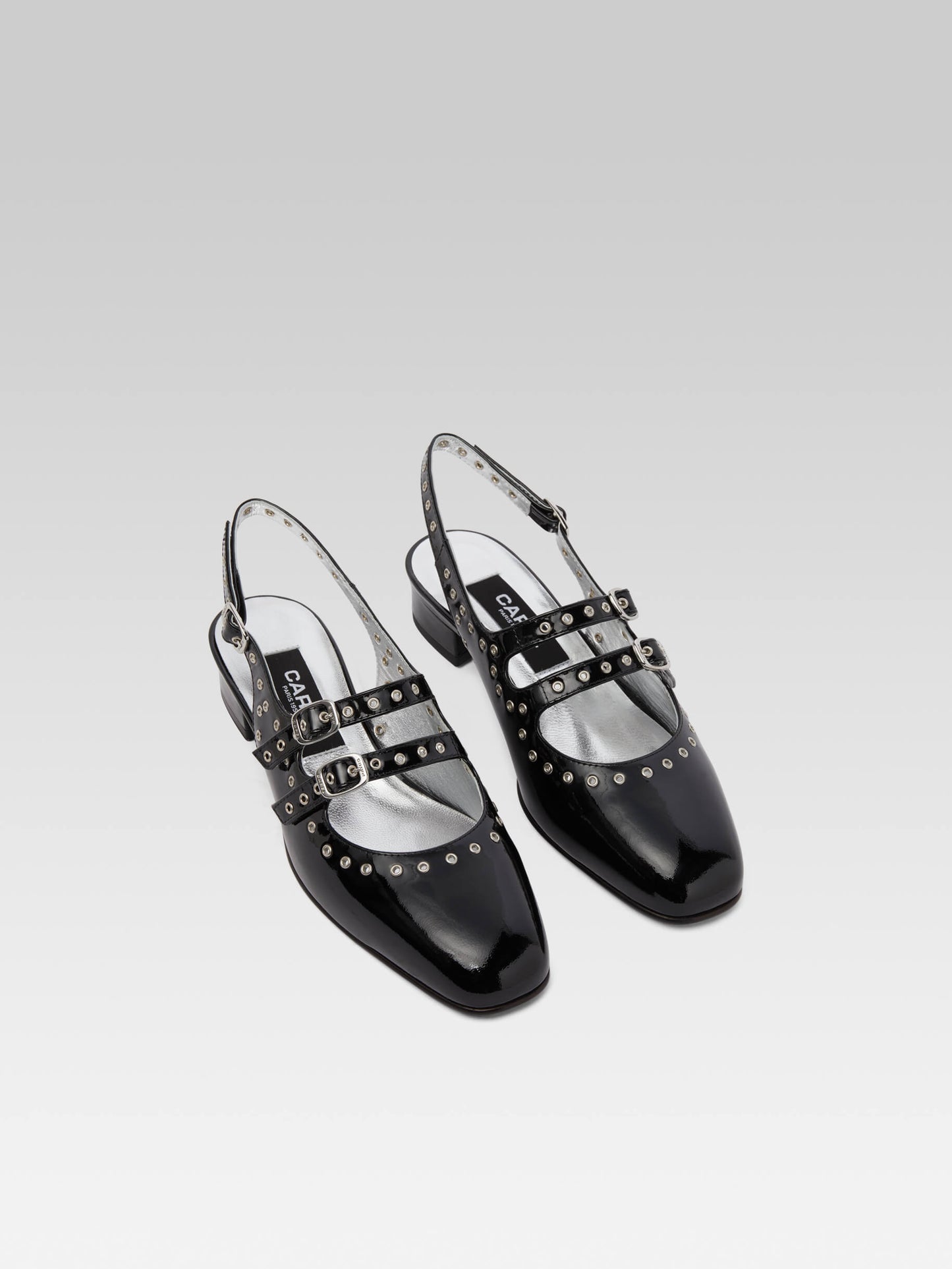 Queen - Babies slingback cuir verni noir à oeillets