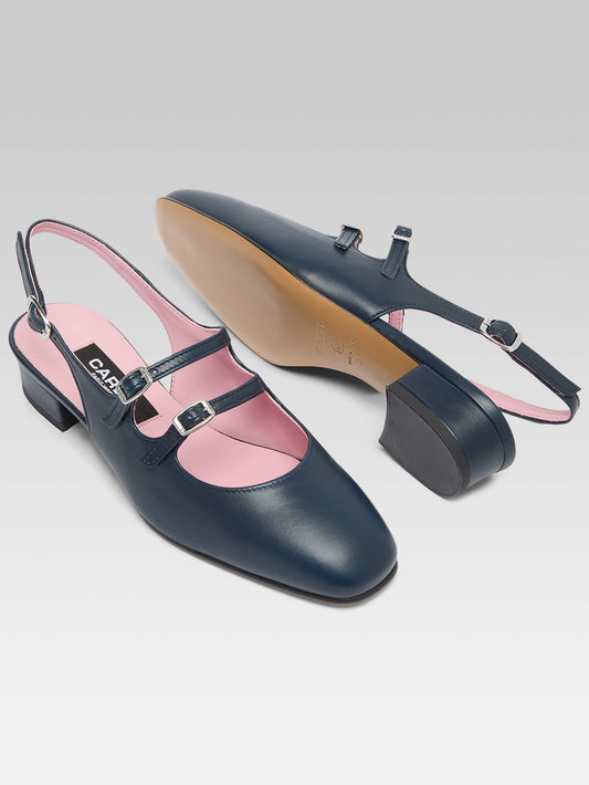 Peche - Navy blue leather slingback Mary Janes - Image number 5