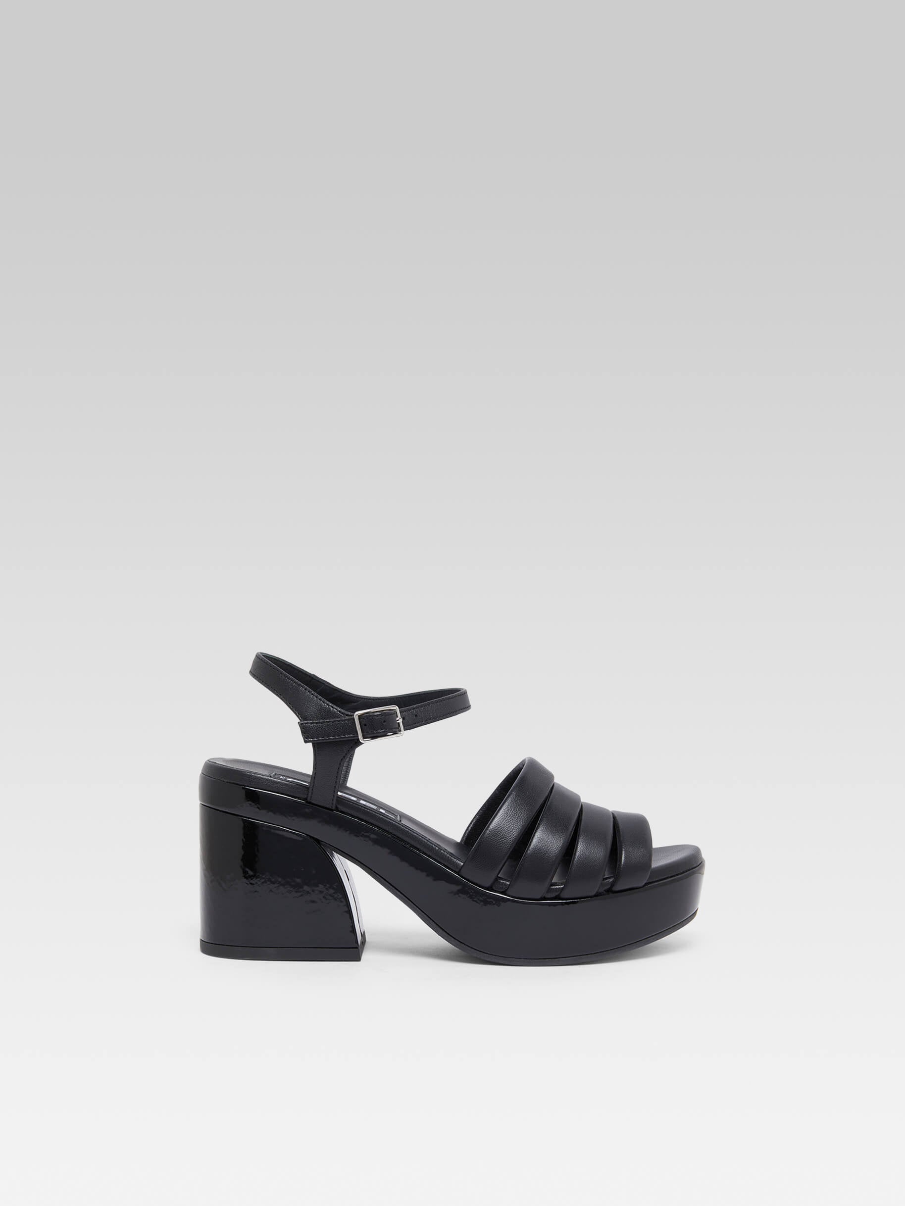 Baignade - Black leather and patent sandals - Image number 1