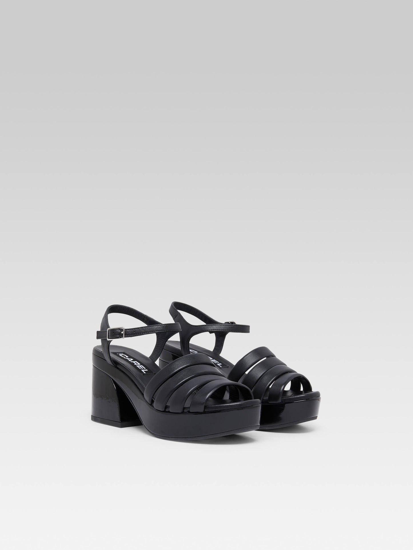 Baignade - Black leather and patent sandals