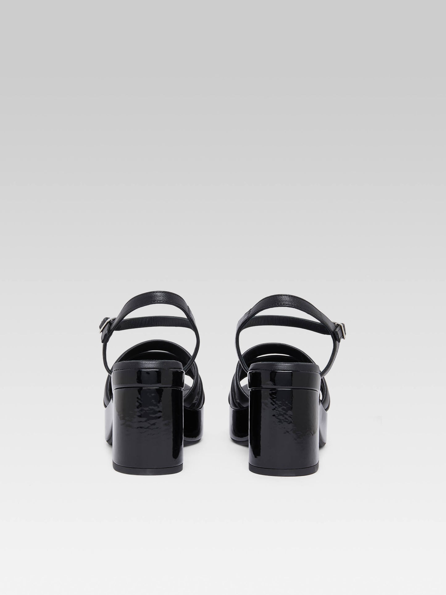 Baignade - Black leather and patent sandals