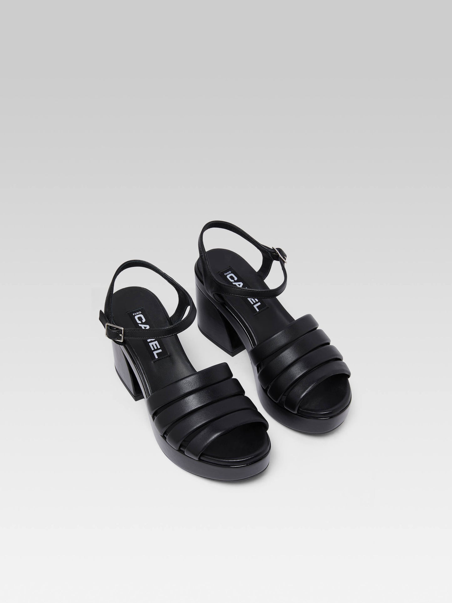 Baignade - Black leather and patent sandals