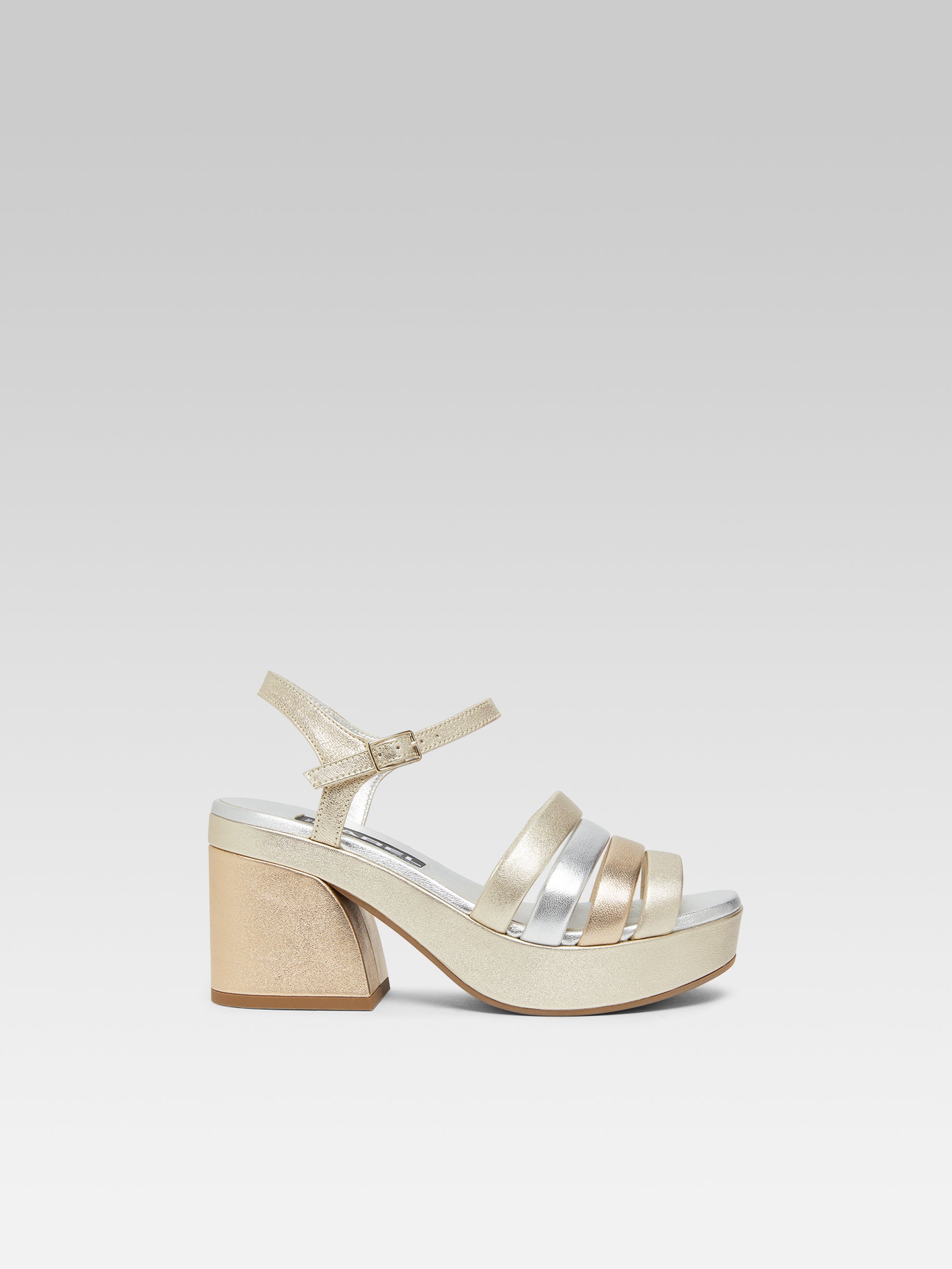 Baignade - Platinum, gold and silver multi-laminated leather sandals