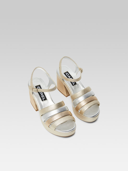 Baignade - Platinum, gold and silver multi-laminated leather sandals - Image number 4