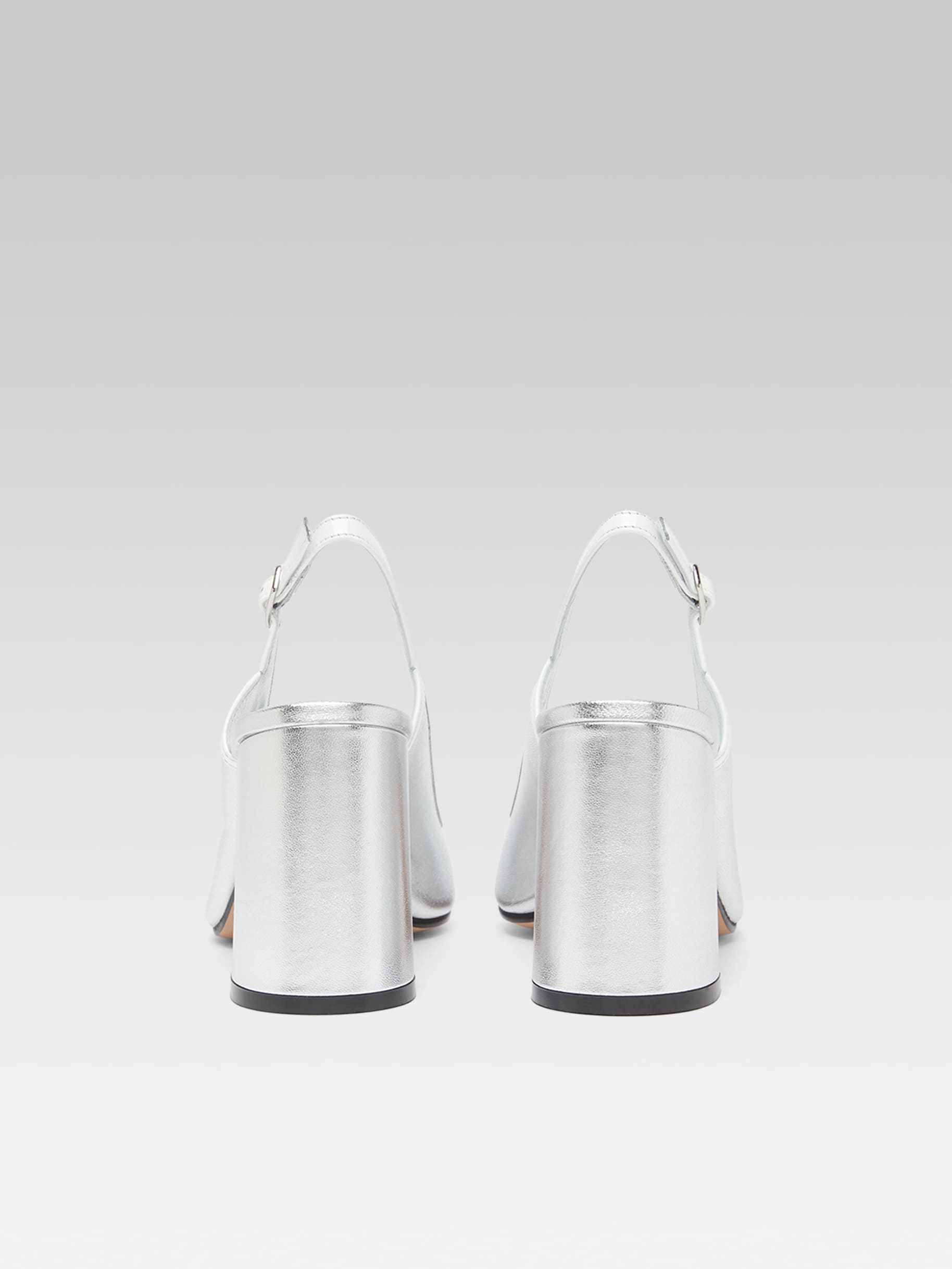 Alizee - Silver laminated leather and white patent leather slingback pumps - Image number 5