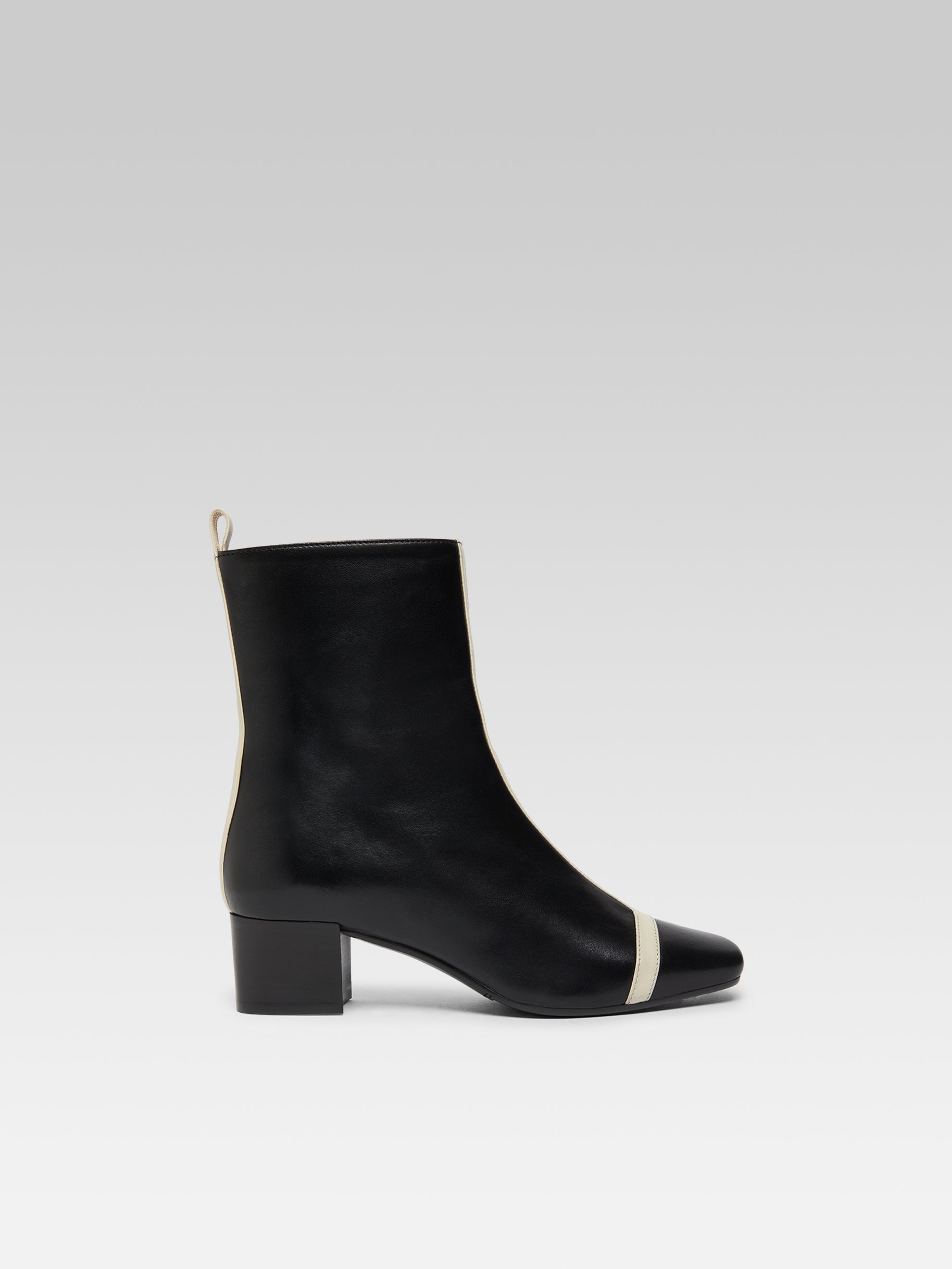 Audrey - Black and ivory leather ankle boots