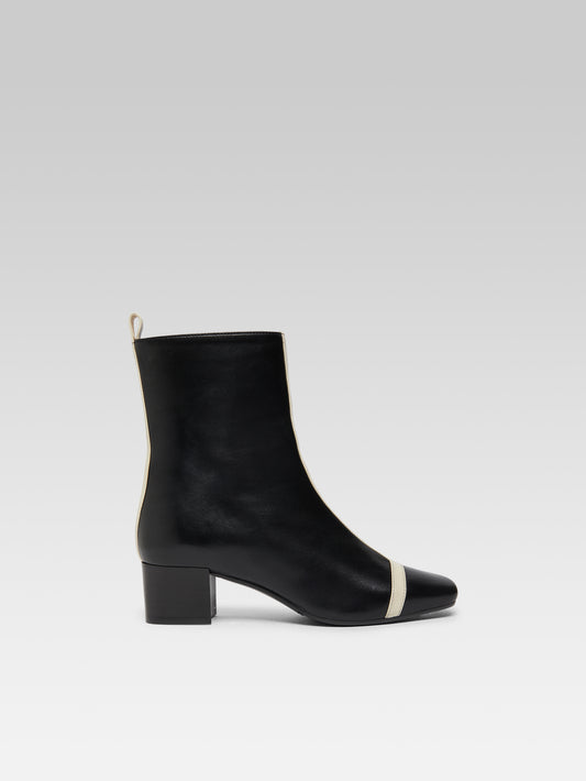 Audrey - Black and ivory leather ankle boots - Image number 2