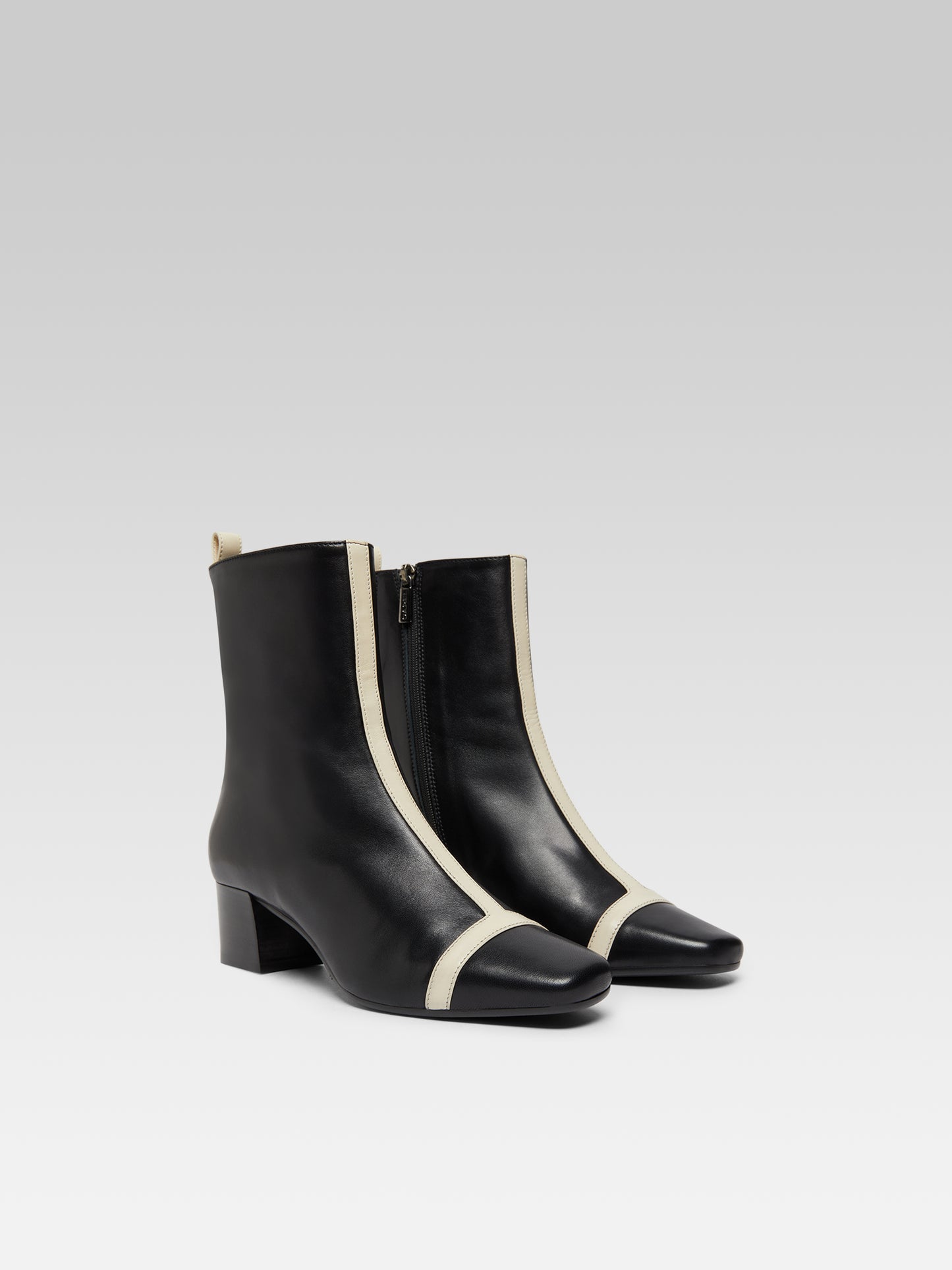 Audrey - Black and ivory leather ankle boots