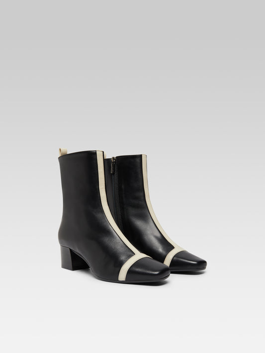 Audrey - Black and ivory leather ankle boots - Image number 3