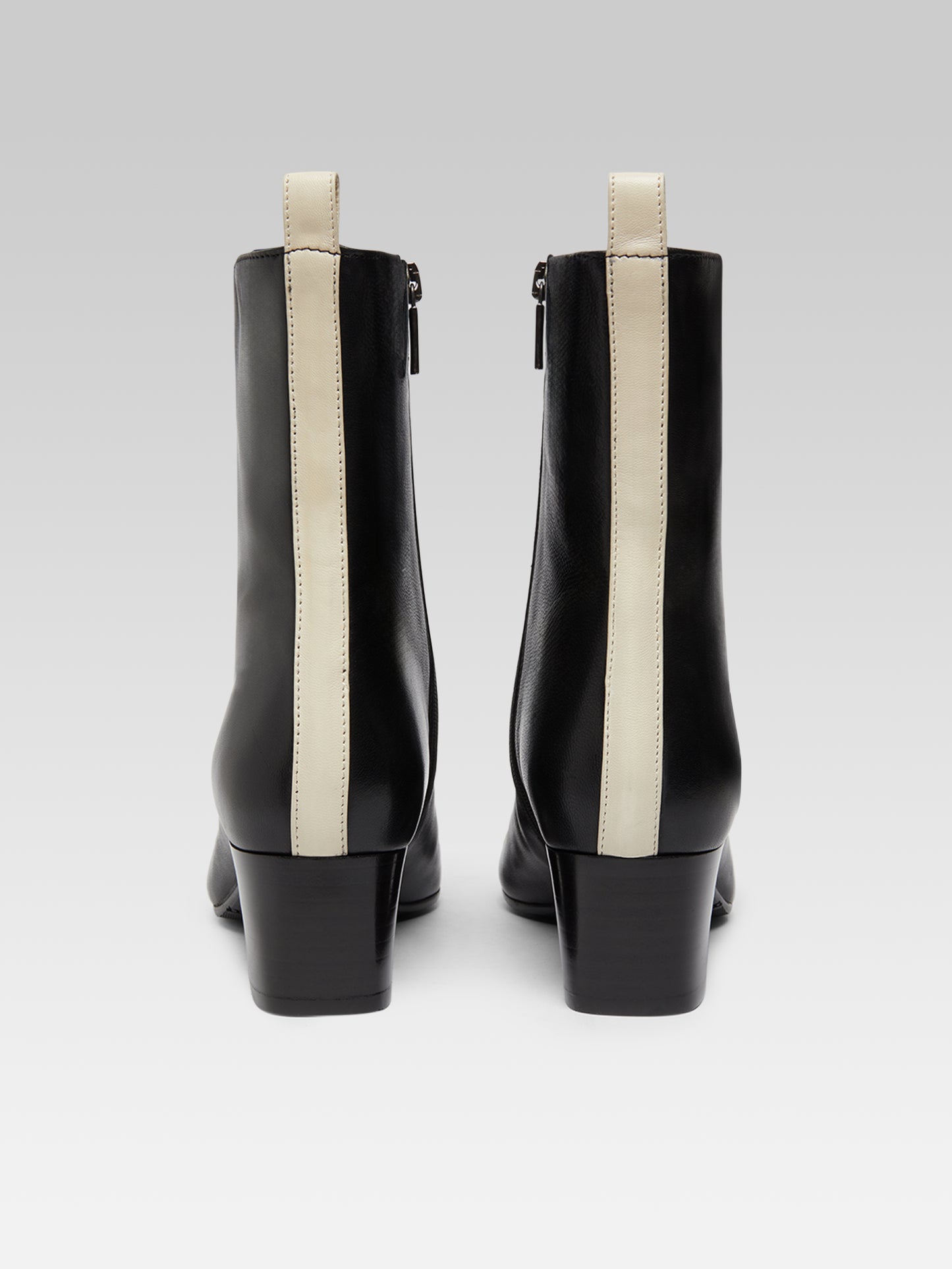 Audrey - Black and ivory leather ankle boots