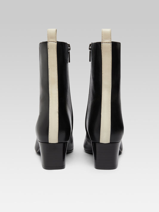 Audrey - Black and ivory leather ankle boots - Image number 5