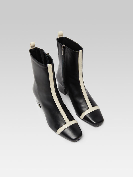 Audrey - Bottines cuir noir et ivoire