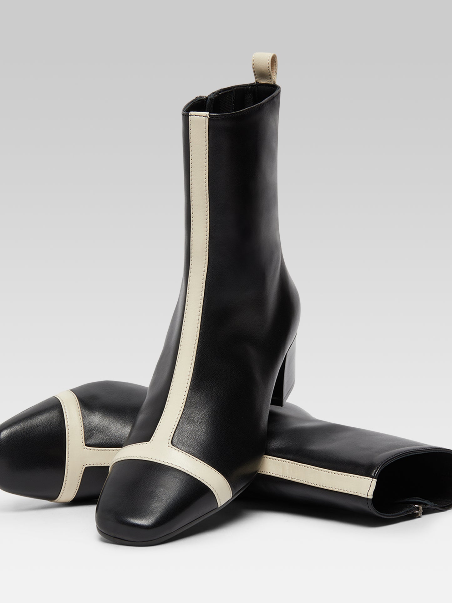 Audrey - Black and ivory leather ankle boots