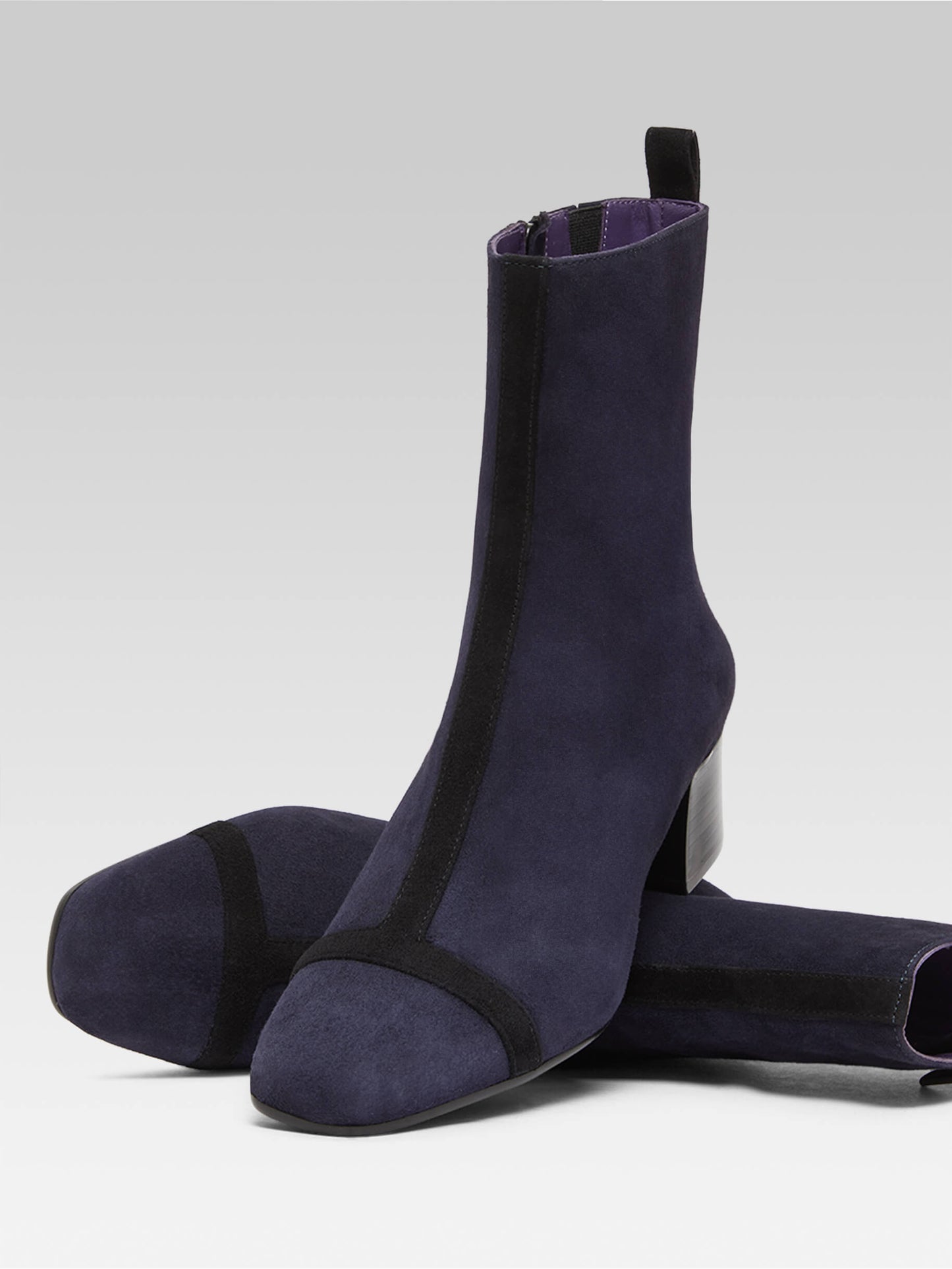 Audrey - Ocean and black suede leather ankle boots