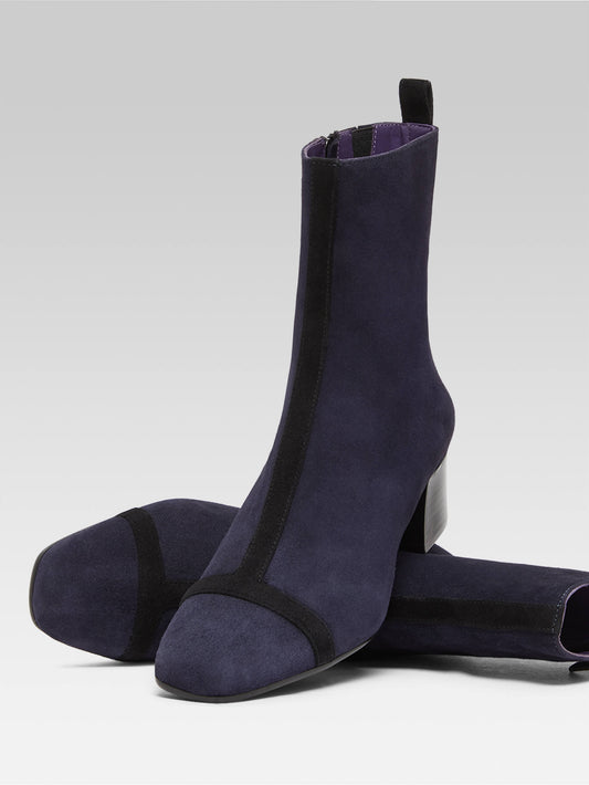 Audrey - Bottines cuir velours ocean et noir - Image numéro 5