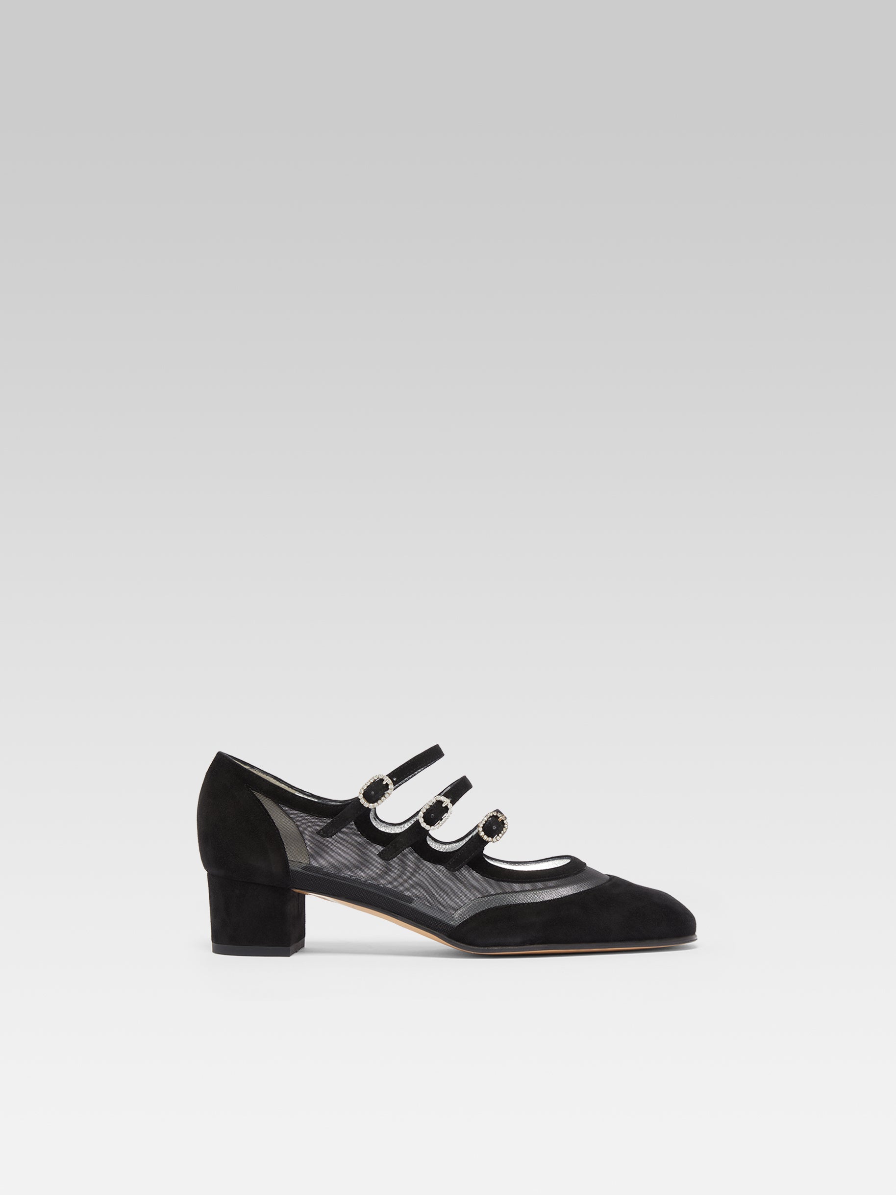 Kinight - Black suede leather and strass buckles Mary janes pumps