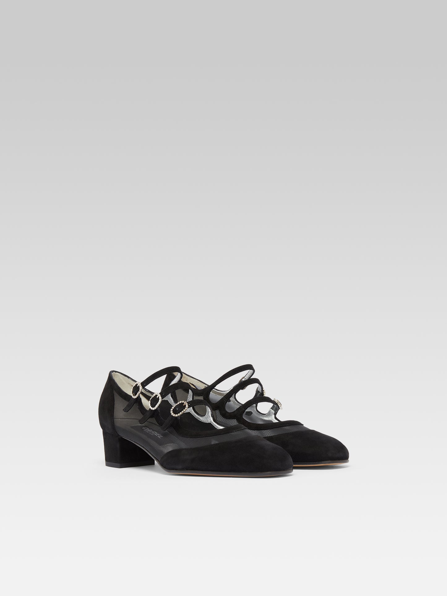 Kinight - Black suede leather and strass buckles Mary janes pumps