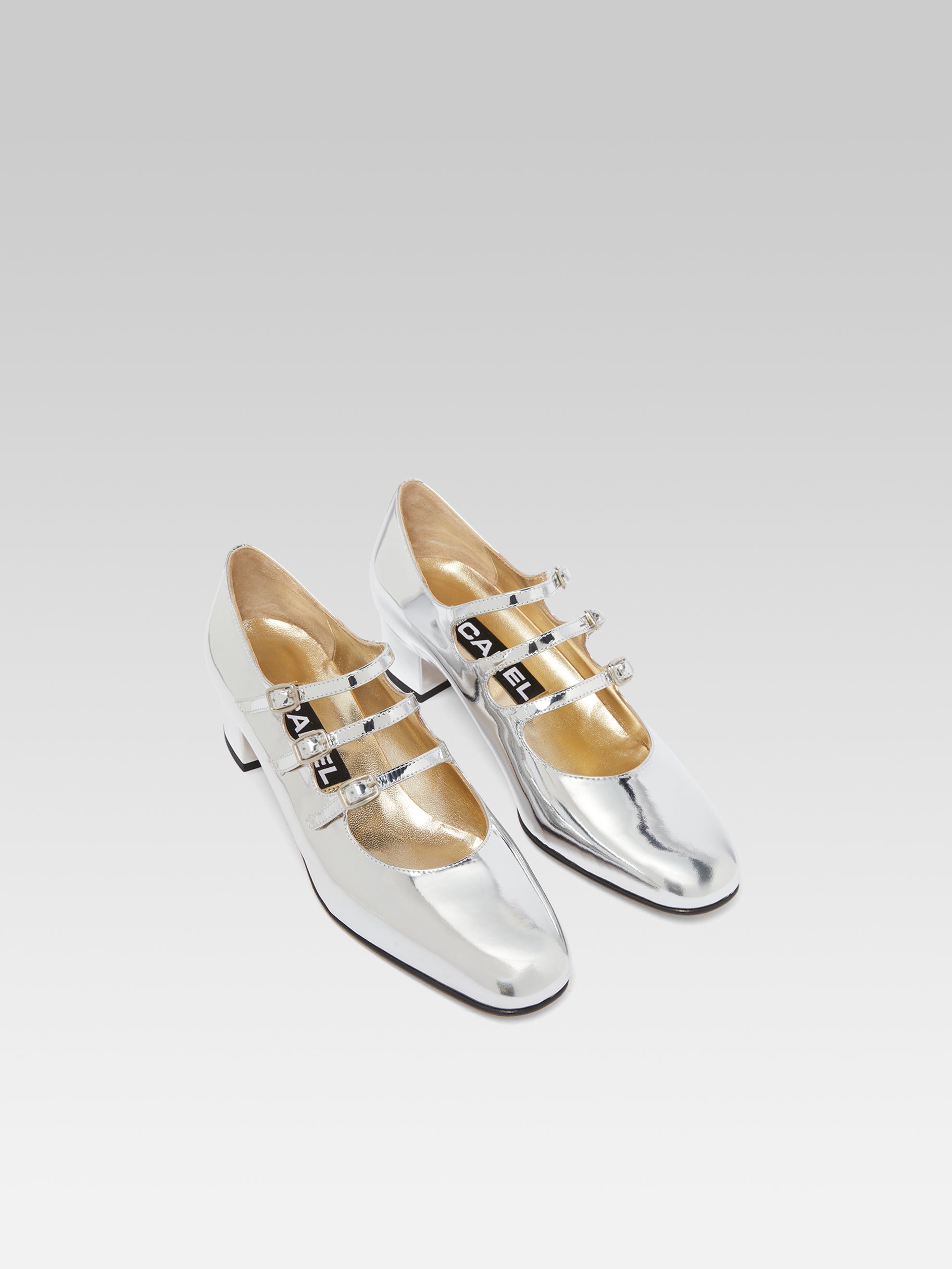 Kina - Mirrored silver leather Mary Janes pumps - Image number 1