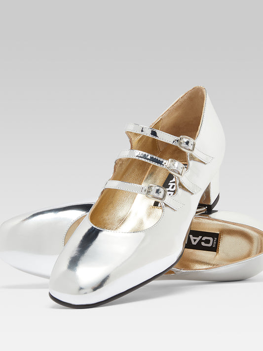 Kina - Mirrored silver leather Mary Janes pumps - Image number 4