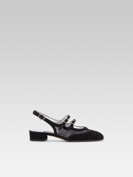 Peche night - Black suede leather and strass buckles slingback Mary Janes - Image number 4