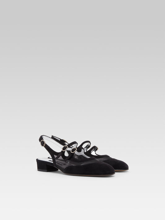 Peche night - Babies slingback cuir velours résille noir et boucles strass - Image numéro 5