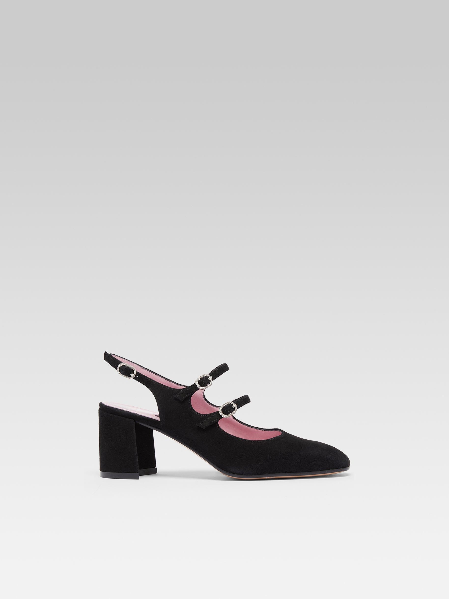 Banana - Mary janes slingback black suede leather and strass buckles