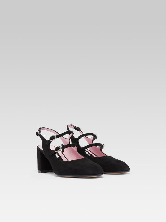 Banana - Babies slingback cuir velours noir et boucles strass - Image numéro 5