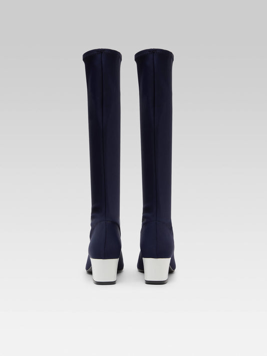 Malaga - Blue stretch fabric and white patent leather boots - Image number 4