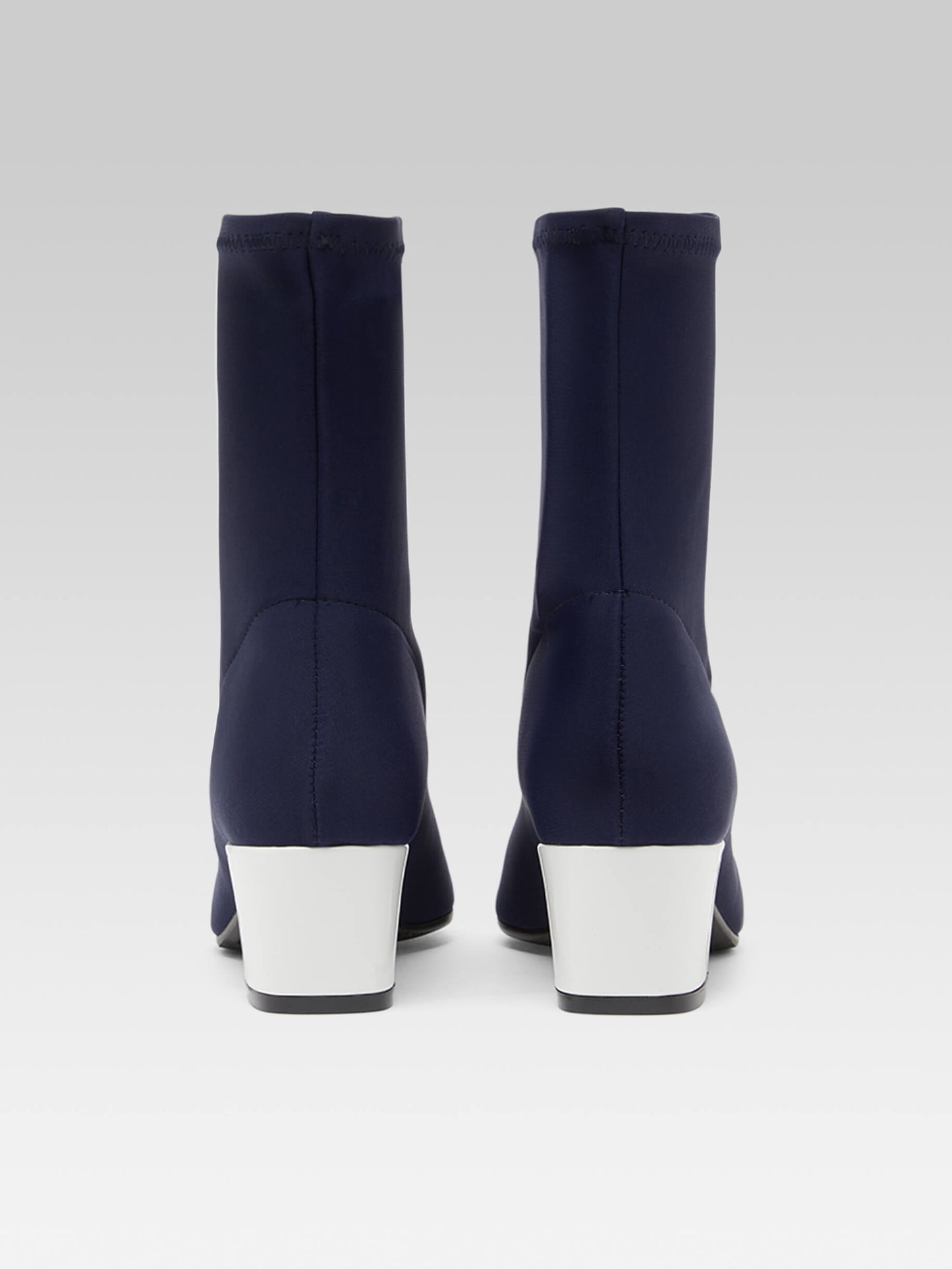 Estime - Blue stretch fabric and white patent leather boots